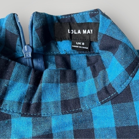 Lola May Blue Gingham Smock Midi Dress Puff Sleeve Cottagecore UK8 / US4 - Picture 7 of 14